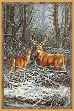 Пушистый овальный шерстяной пейзажный ковер Hunnu 6S1295 28 олени зимой